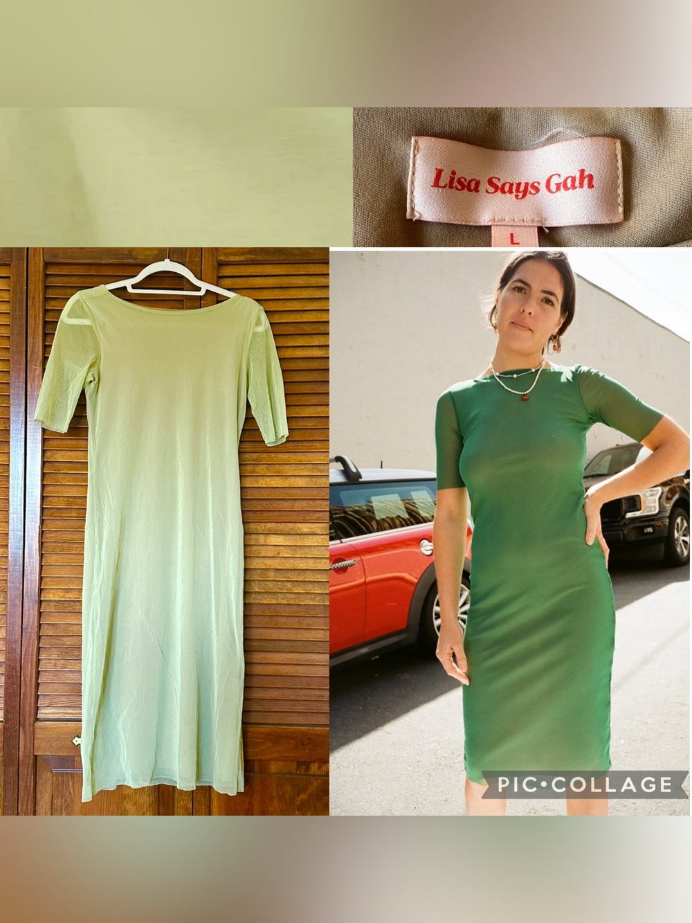 Lisa Says Gah Zelda midi mesh celery green dress size medium